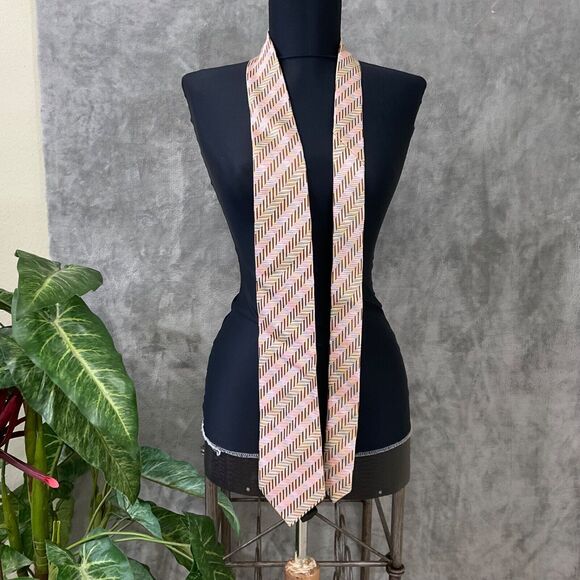 JOHN W Nordstrom Silk Repp Tie Necktie MADE IN ITALY PINK BROWN STRIPES - Picture 9 of 9